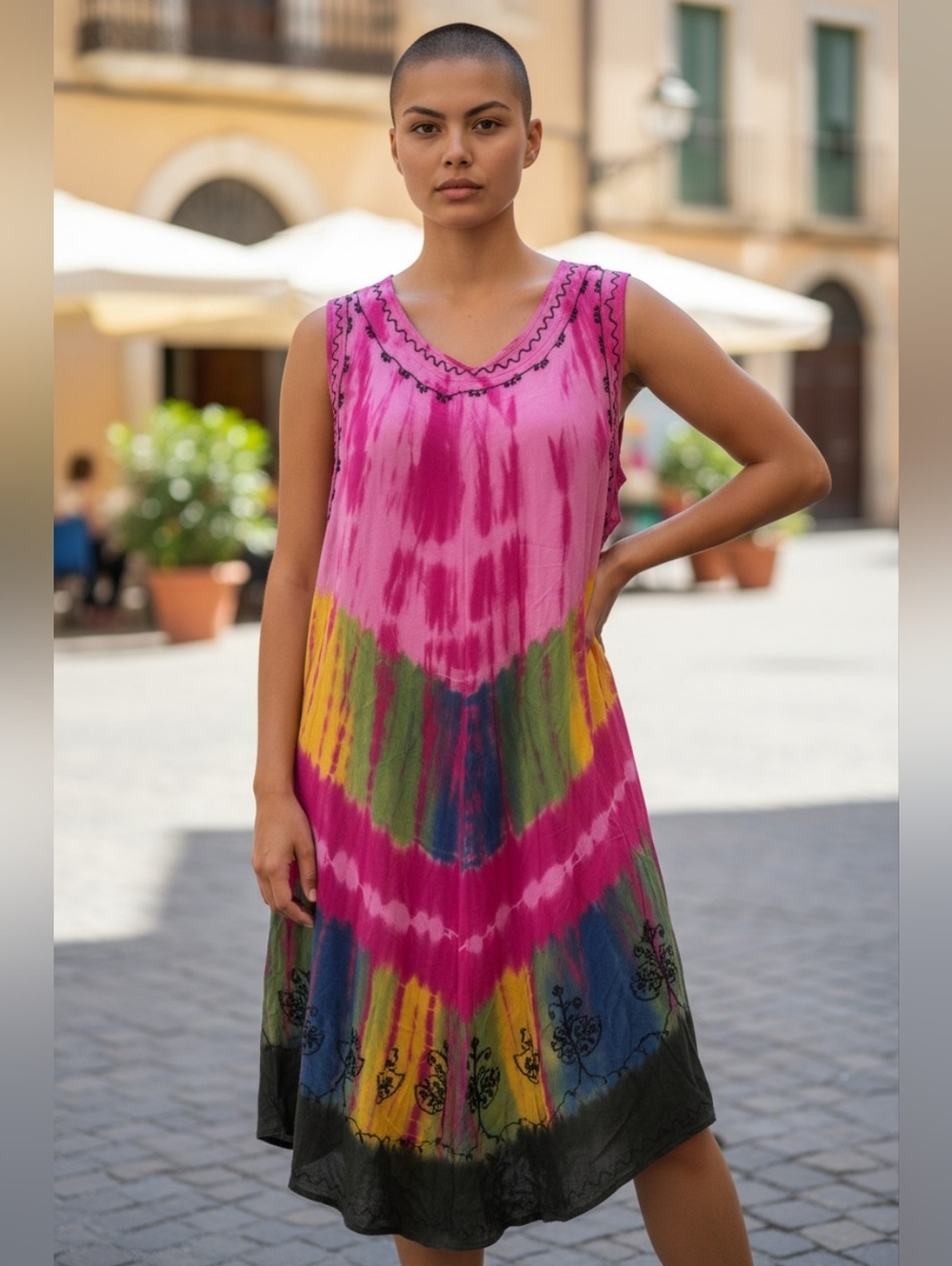 Ingear Pink Multicolor Tie-Dye Sleeveless Midi Dress